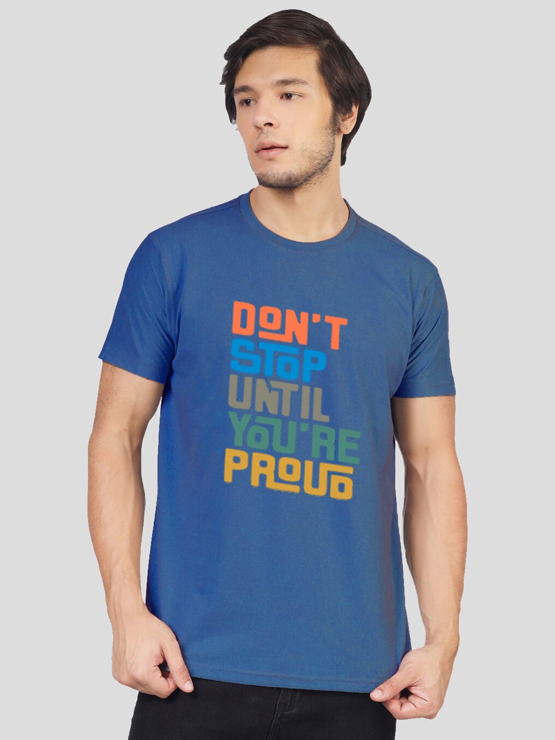 Greylongg Typography Printed Round Neck T-shirt, Blue