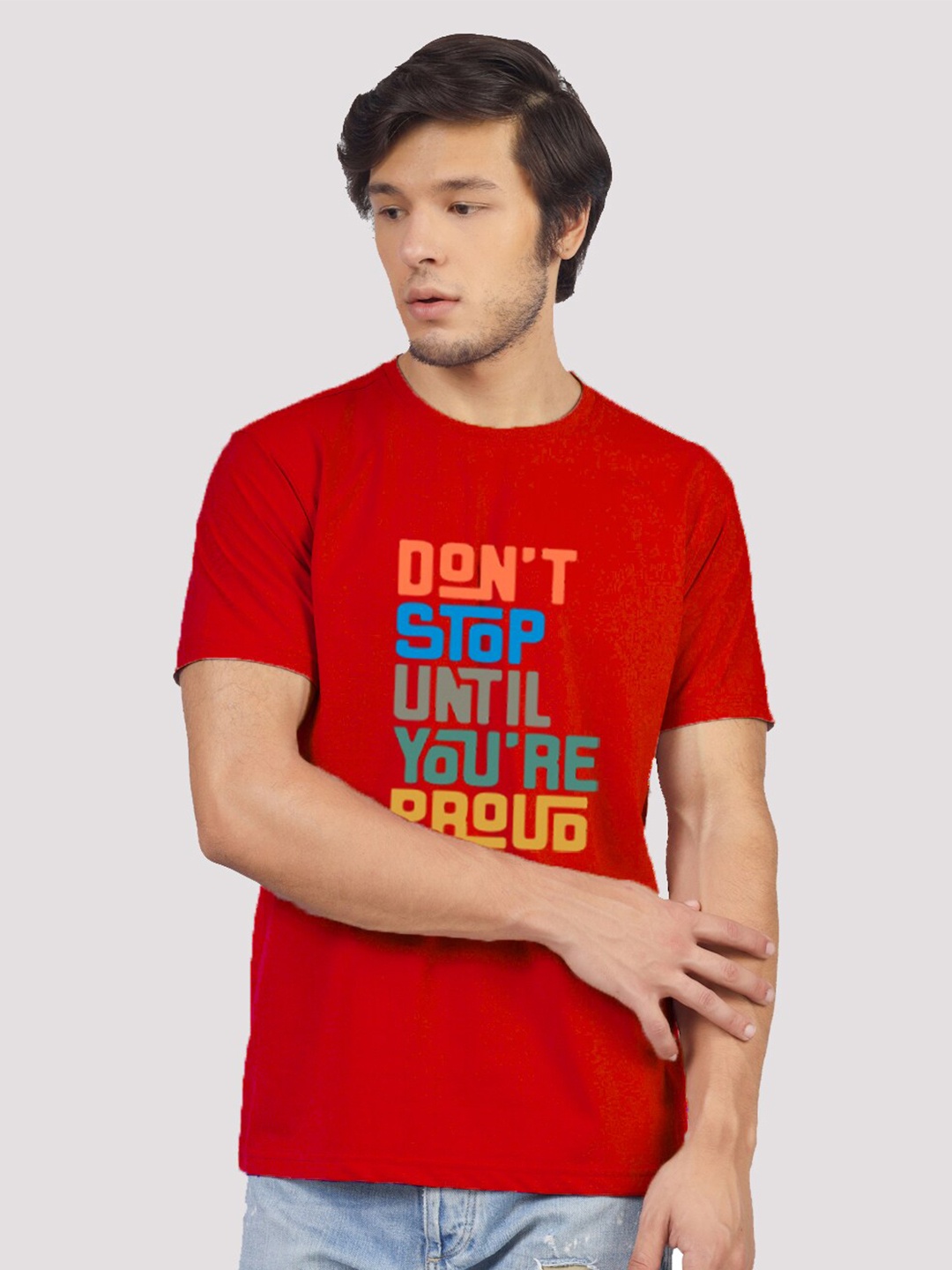 

Greylongg Typography Printed Round Neck T-shirt, Red