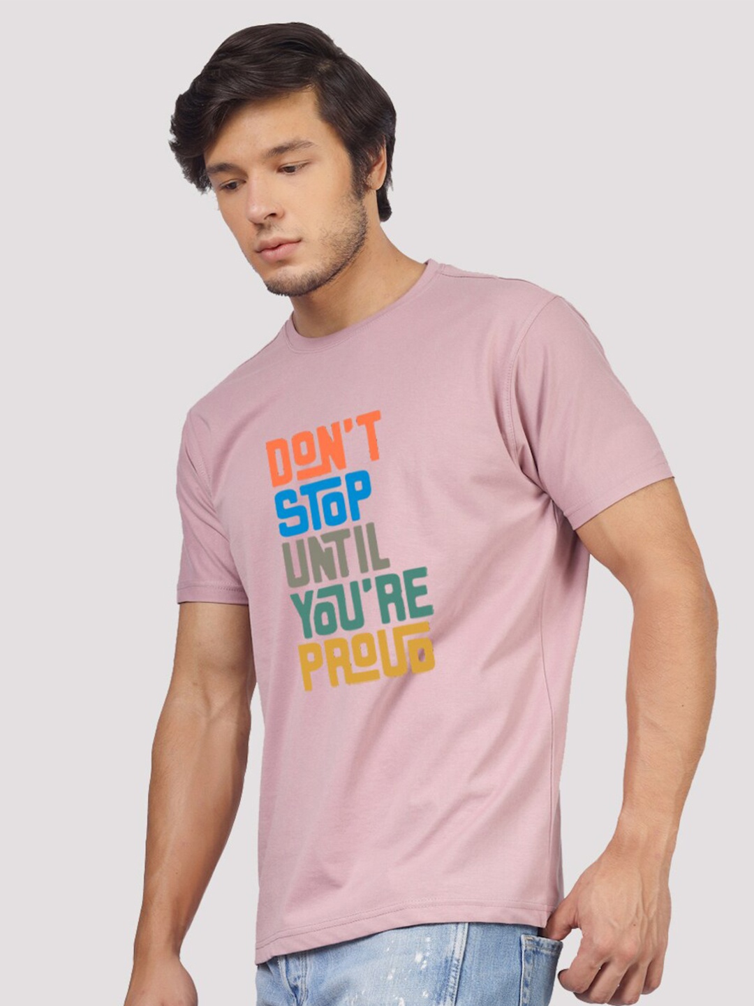 

Greylongg Typography Printed Round Neck T-shirt, Lavender