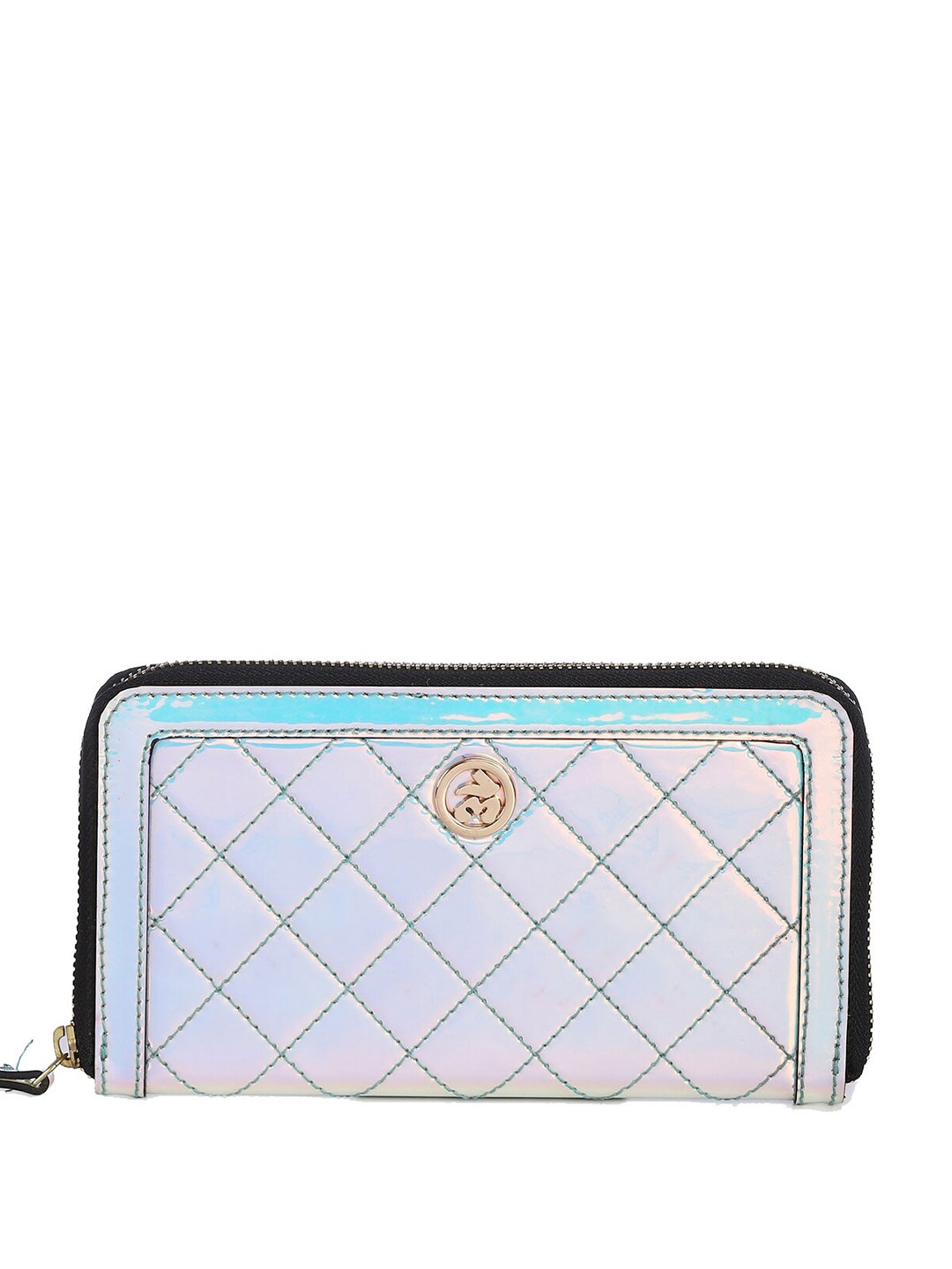 

Label Ritu Kumar Women Quilted Zip Around Wallet, Silver