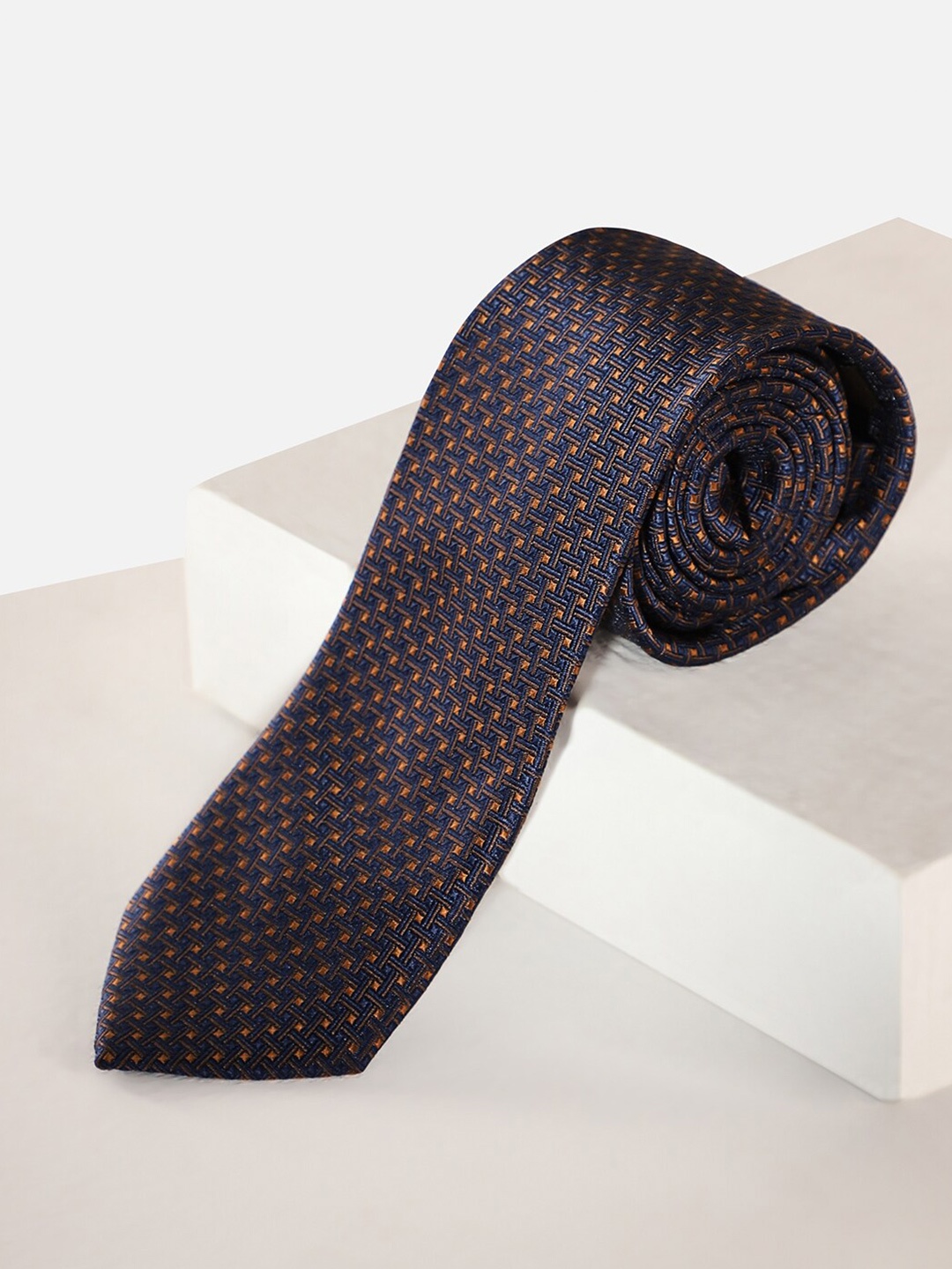 

Louis Philippe Men Woven Design Broad Tie, Navy blue