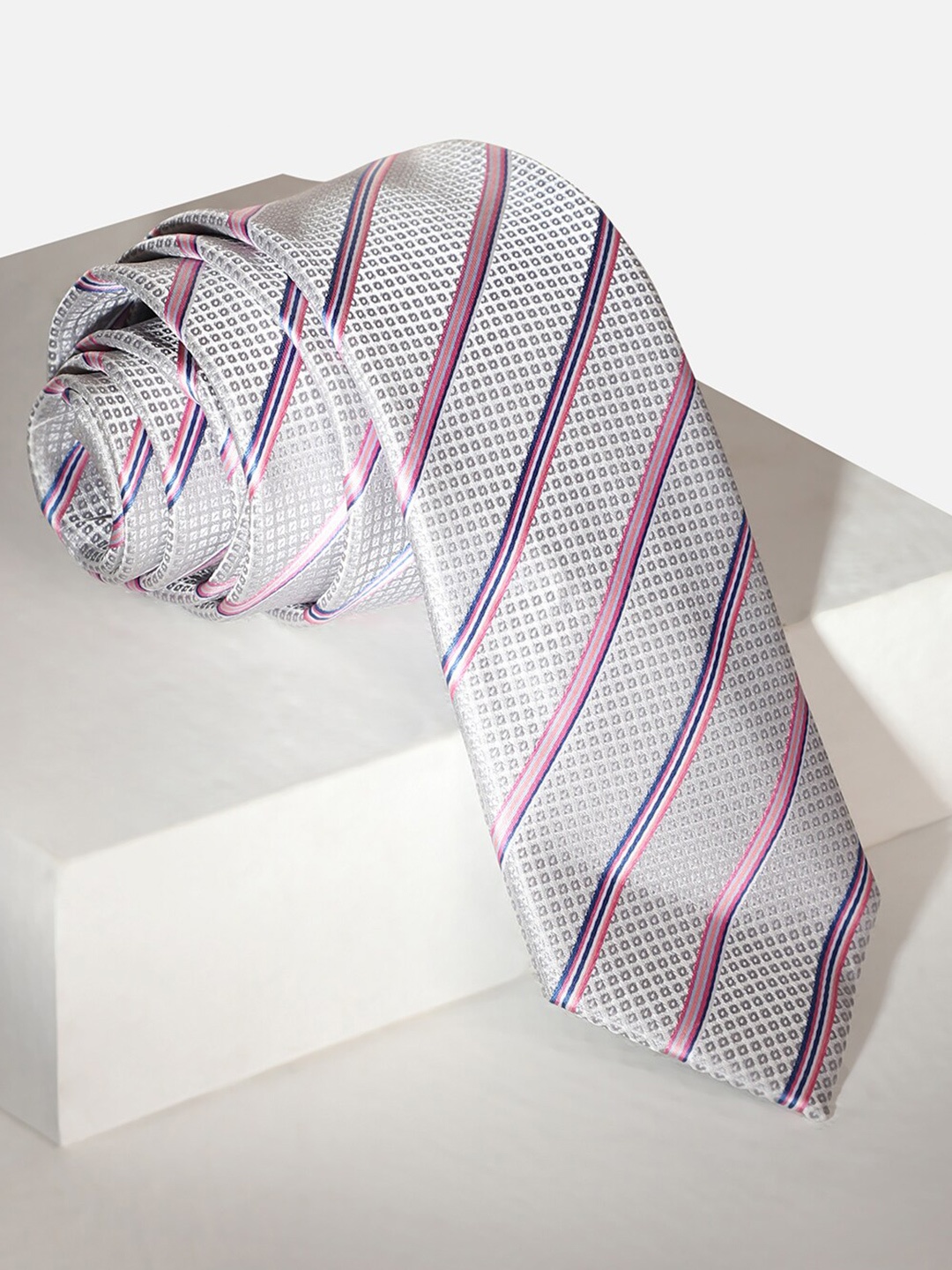 

Louis Philippe Men Striped Broad Tie, Grey