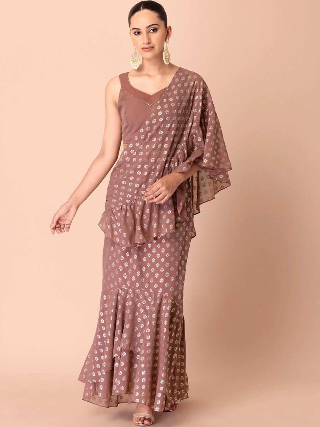 

INDYA Floral Printed Ready To Wear Saree, Pink