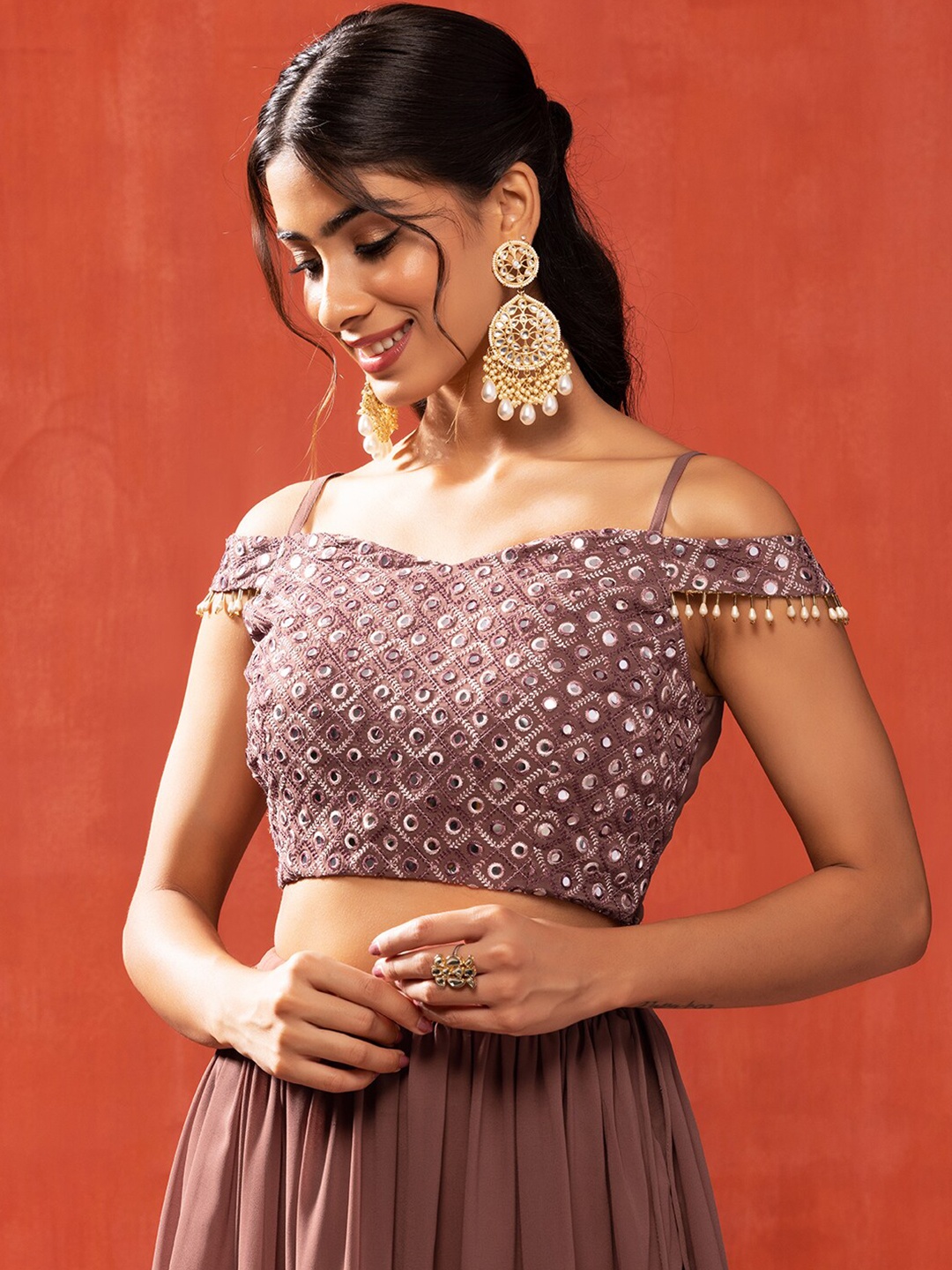 

INDYA Mirror Thread Embroidered Saree Blouse, Pink