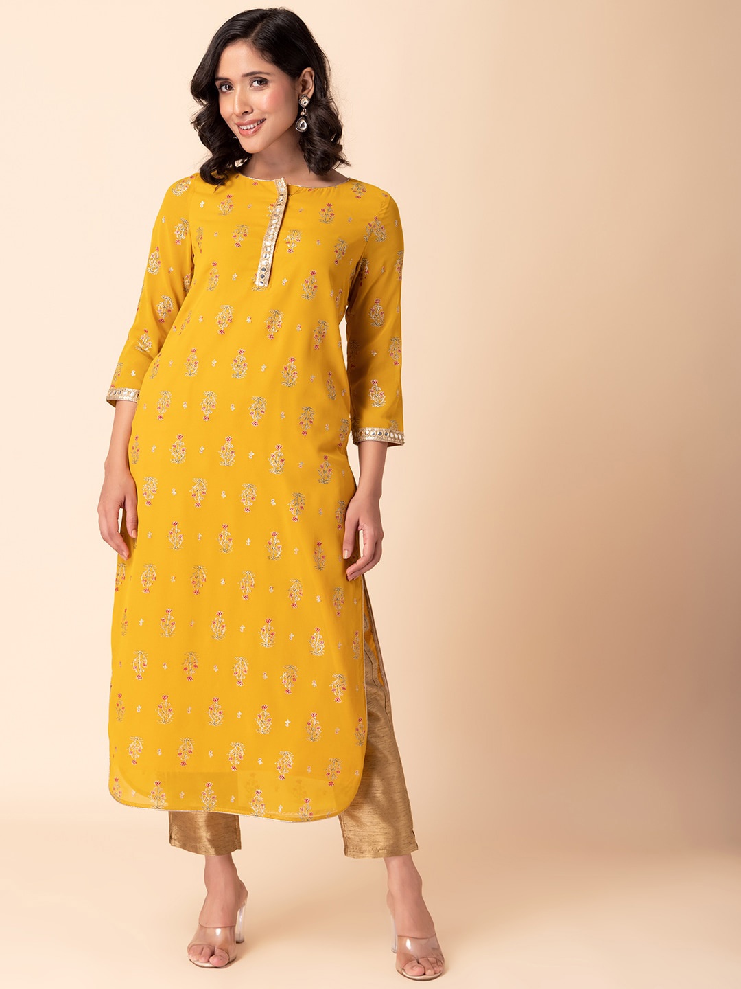 

INDYA Printed Straight Kurta, Yellow