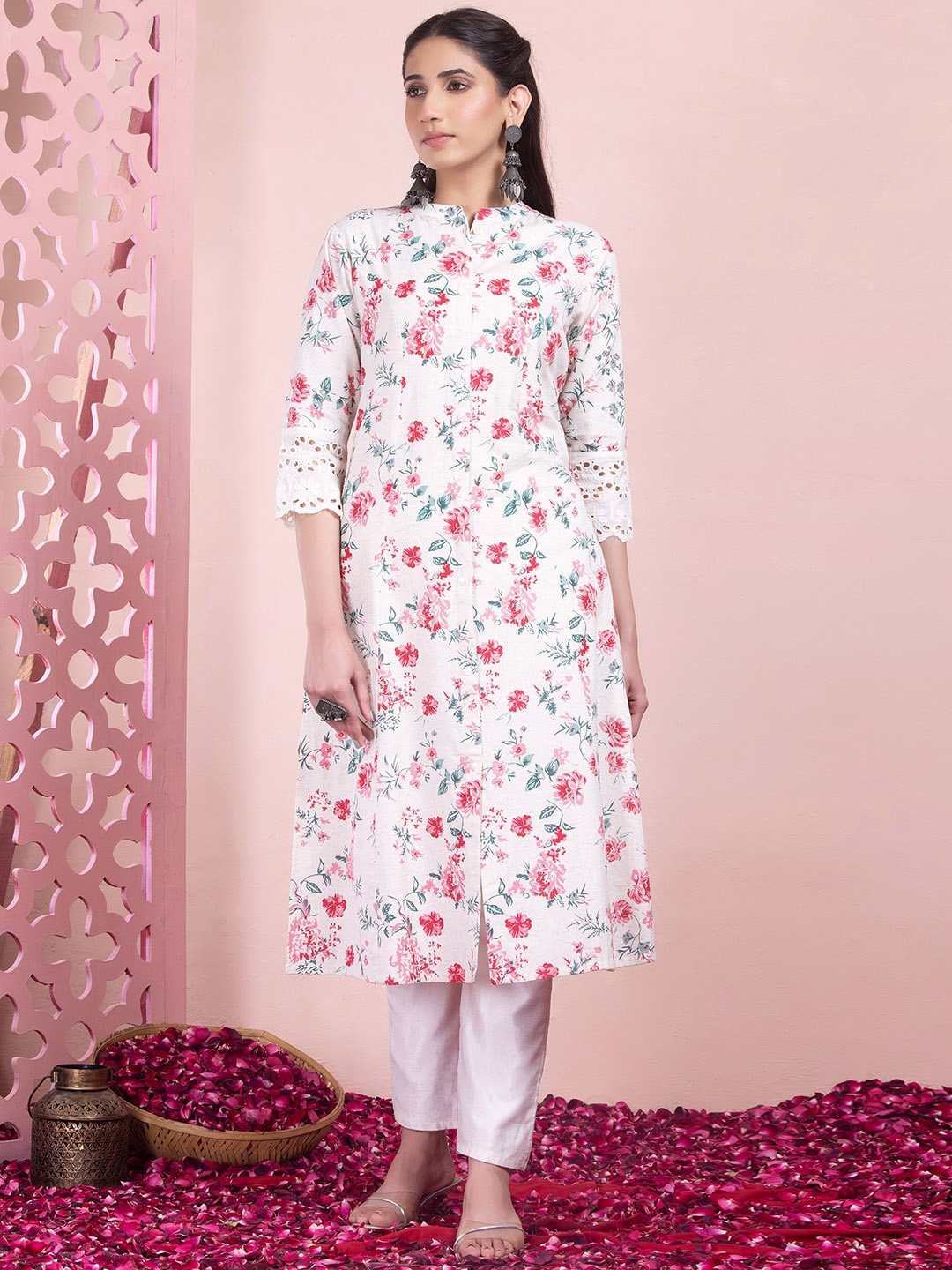 

INDYA Printed Pure Cotton Kurta, White