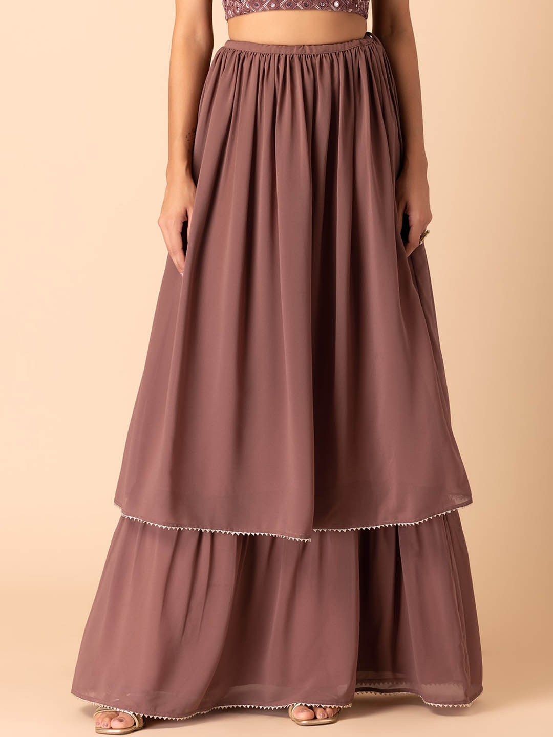 

INDYA Lehenga Flared Maxi Skirt, Pink
