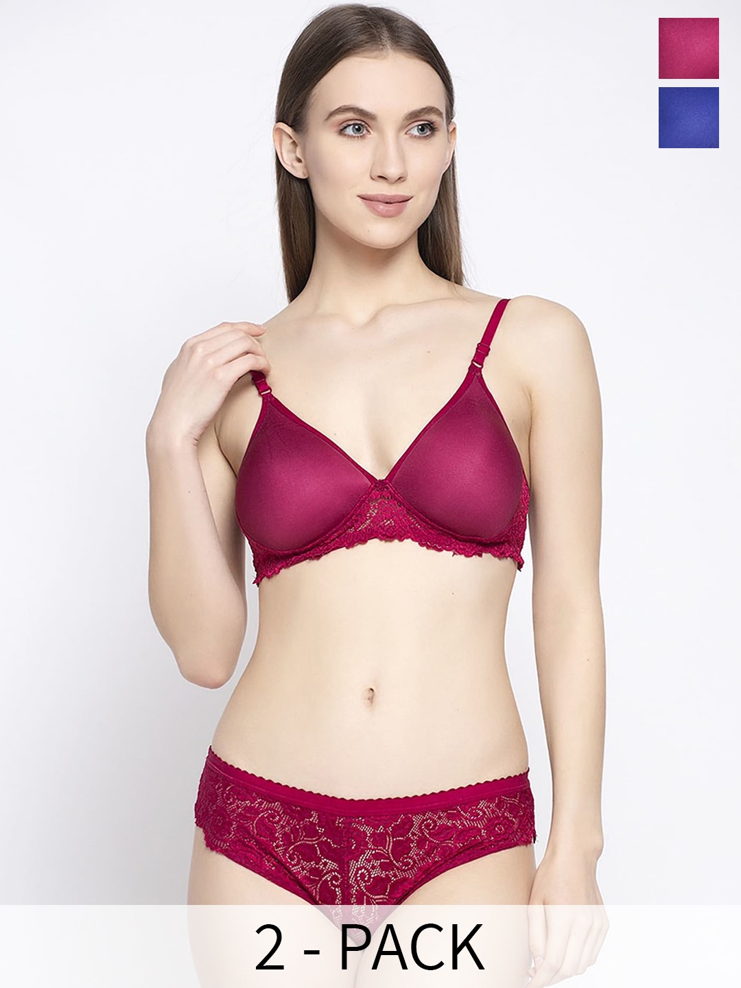 

PIBU Pack of 2 Self Design Lightly Padded Nylon Bra With Brief, Blue