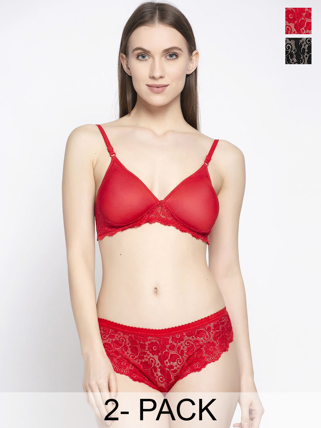

AROUSY Pack Of 2 Self Design Lingerie Set, Red