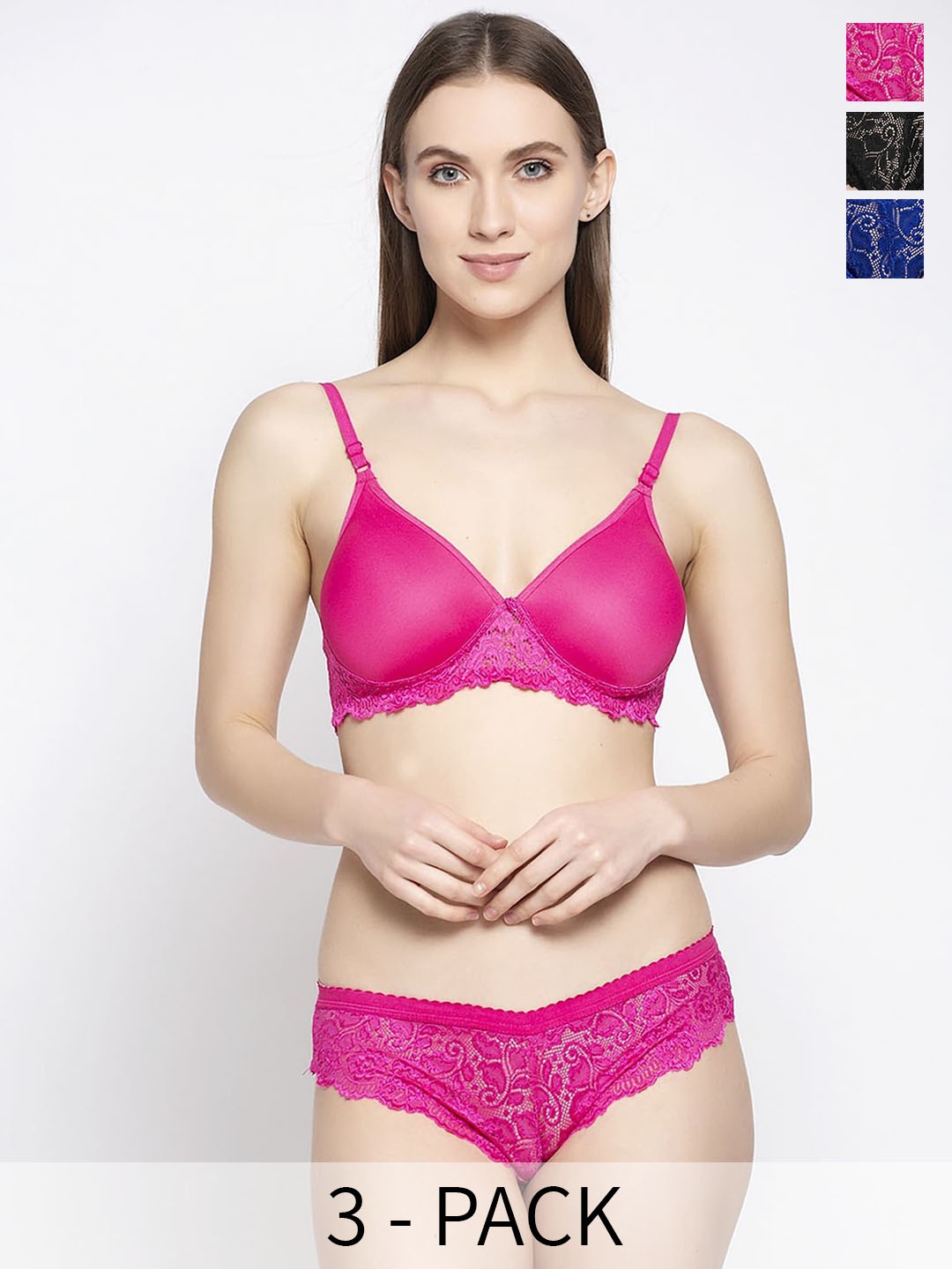 

AROUSY Pack Of 3 Self Design Lingerie Set, Blue