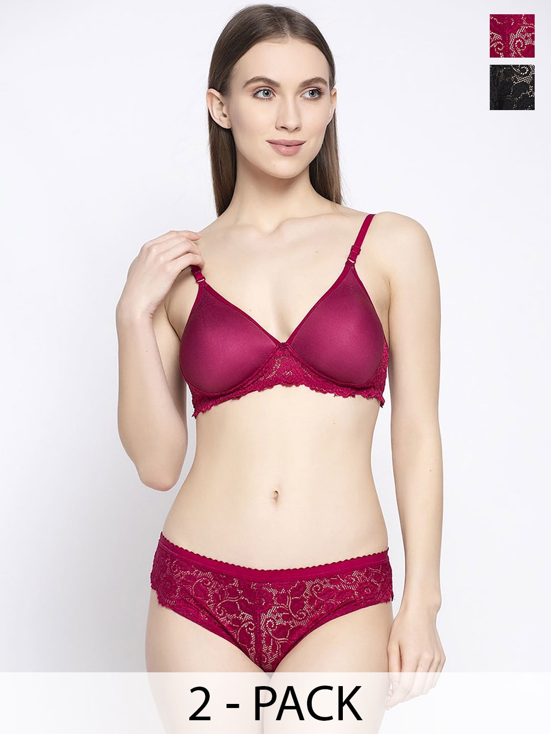 Aamarsh Pack Of 2 Self Design Lingerie Set, Maroon
