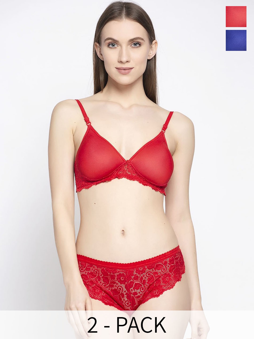 Aamarsh Pack Of 2 Self Design Lingerie Set, Red