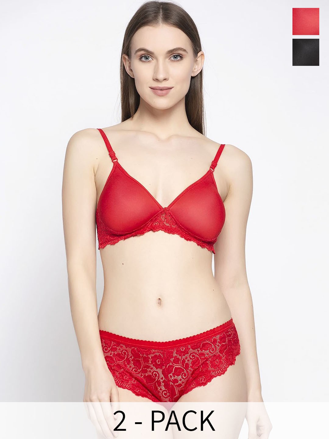 

Aamarsh Pack Of 2 Self Design Lingerie Set, Red