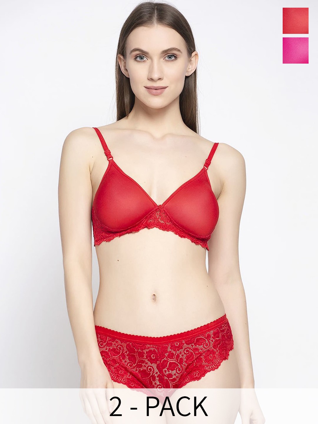 

Aamarsh Pack Of 2 Self Design Lingerie Set, Red