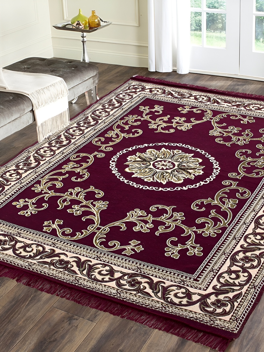 

ZESTURE Maroon Abstract Polyester Carpet