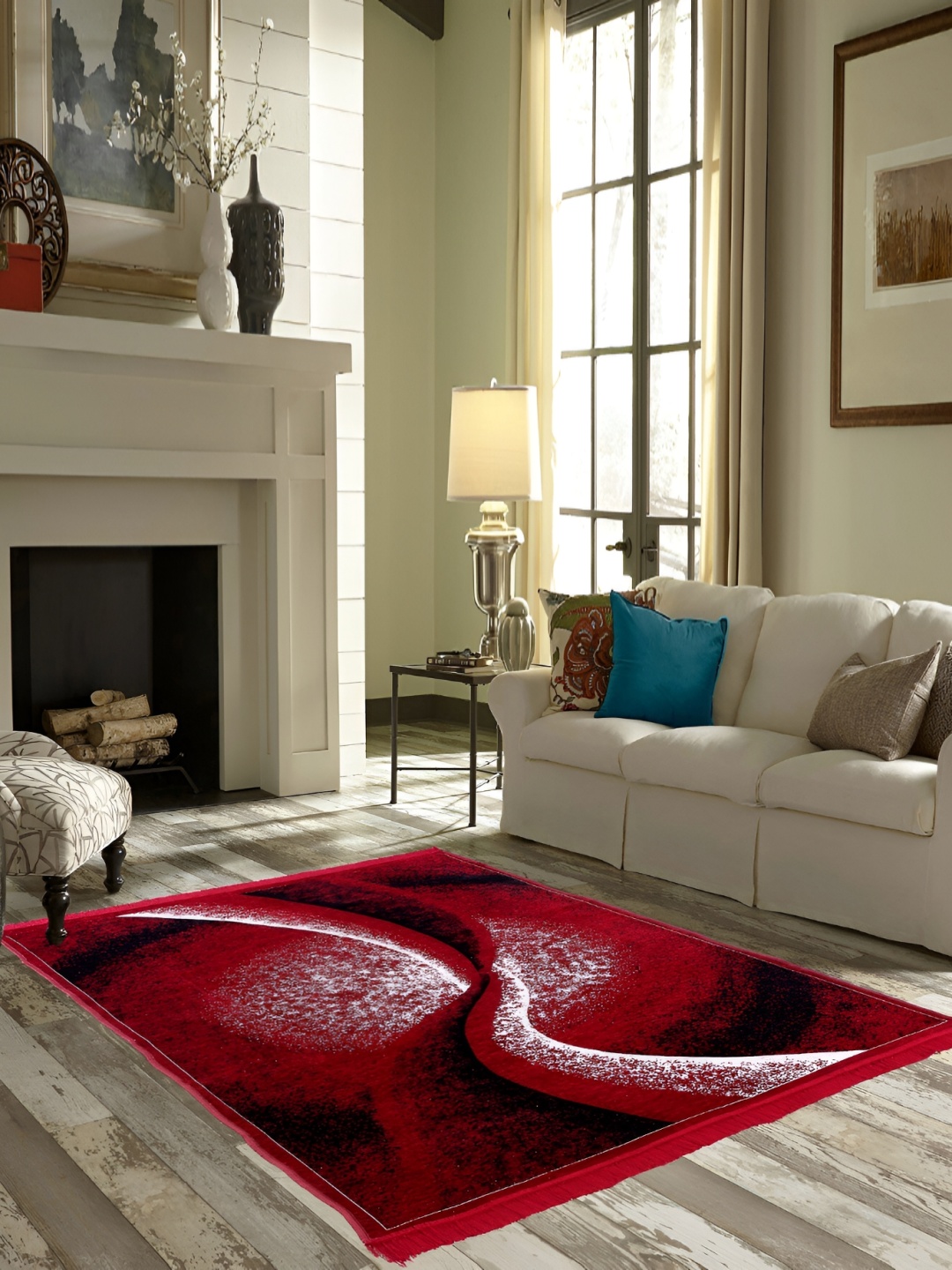 ZESTURE Maroon Abstract Polyester Carpet