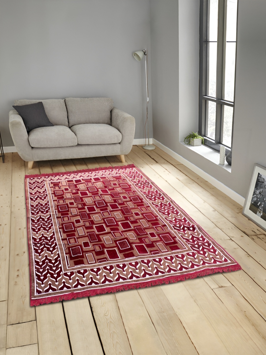 ZESTURE Maroon Abstract Printed Carpet