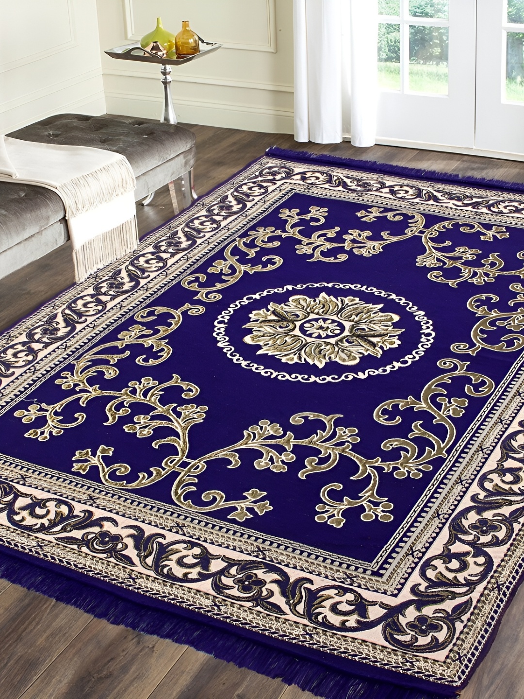 

ZESTURE Blue & Beige Ethnic Motif Printed Cotton Carpet