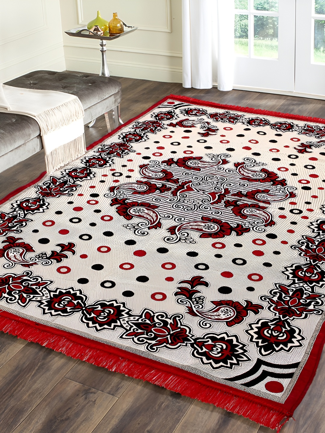 

ZESTURE Red & White Floral Polyester Carpet