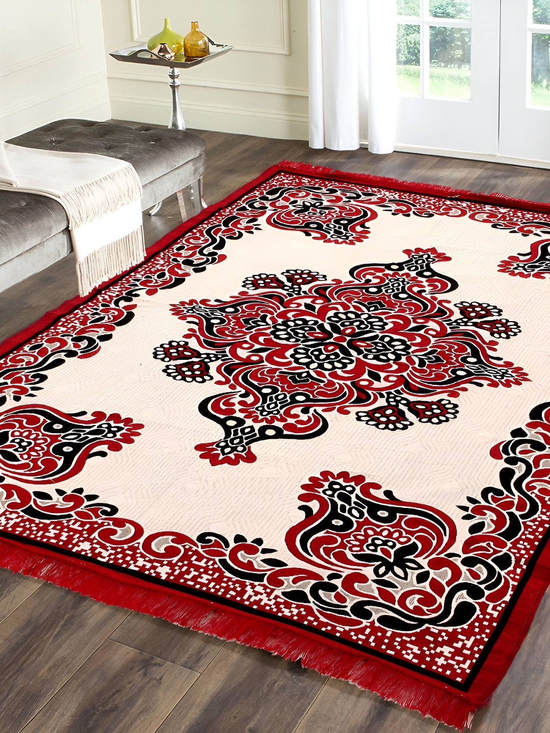 

ZESTURE Red & Beige Ethnic Motifs Printed Carpet
