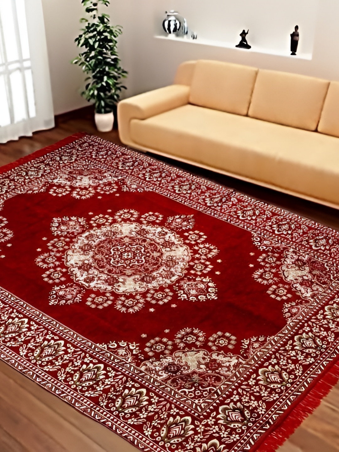 

ZESTURE Red Floral Printed Carpet