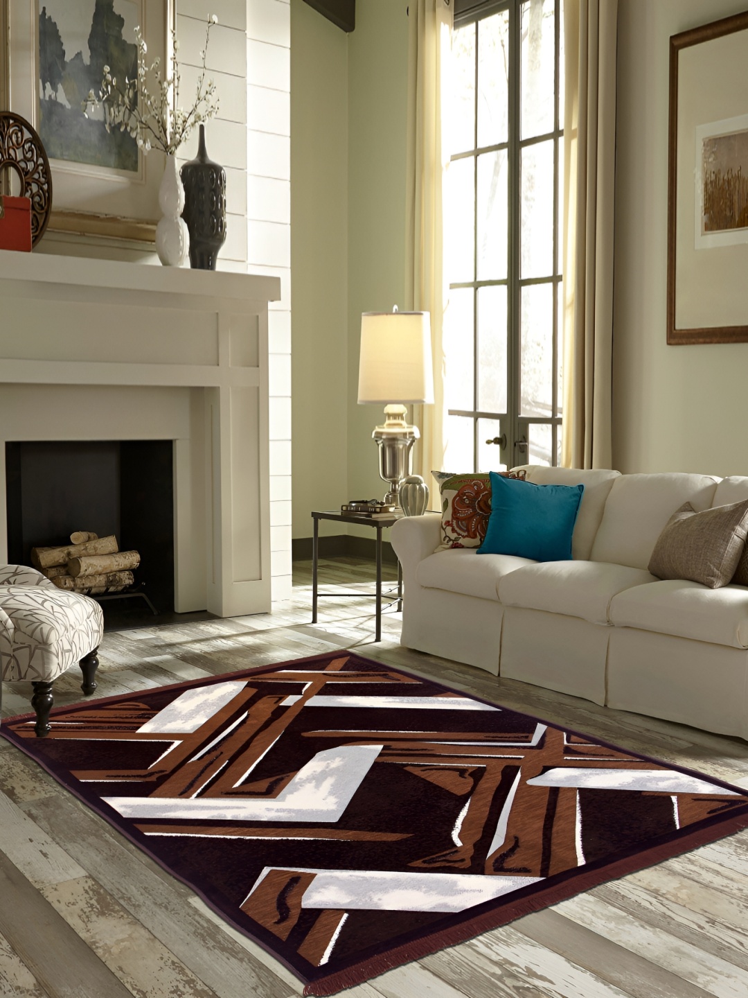 

ZESTURE Black & Brown Abstract Polyester Carpet, Multi