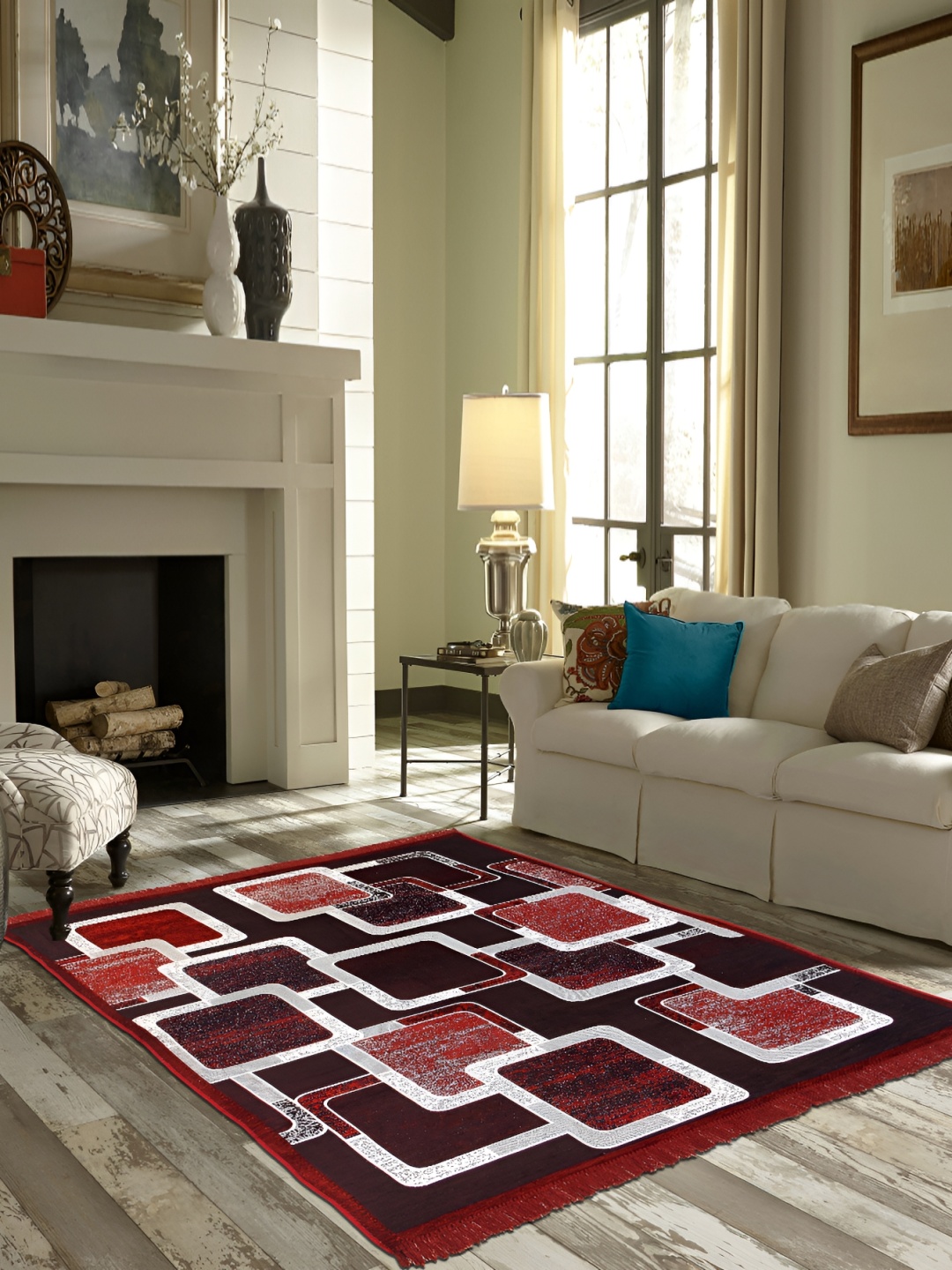 

ZESTURE Maroon Geometric Printed Carpet