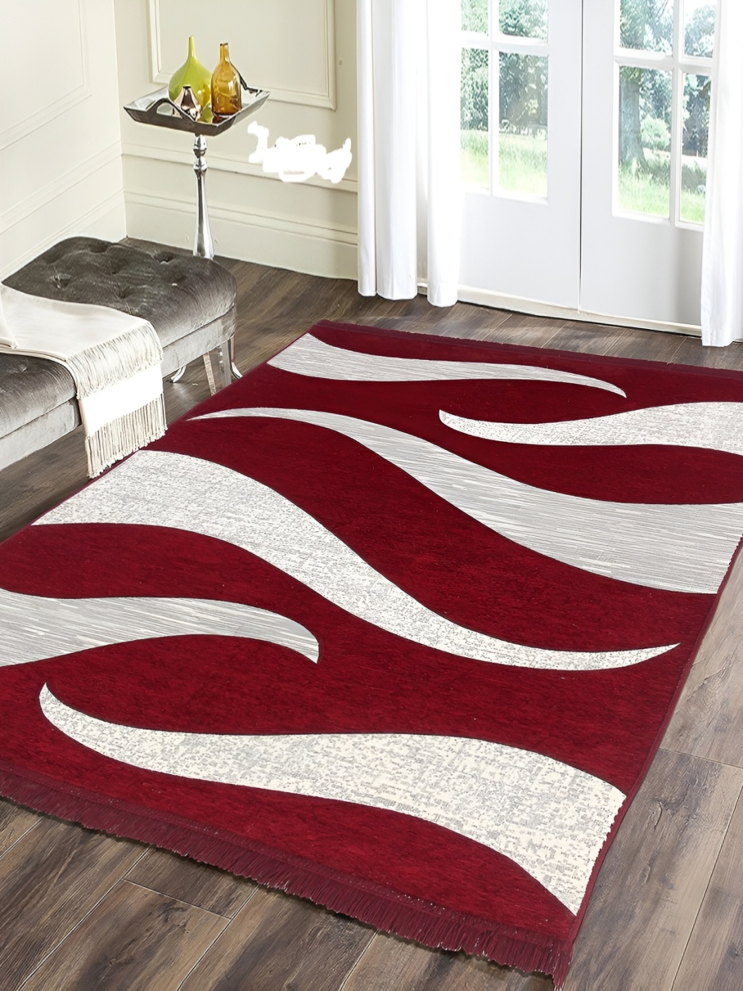 

ZESTURE Maroon & White Floral Printed Carpet