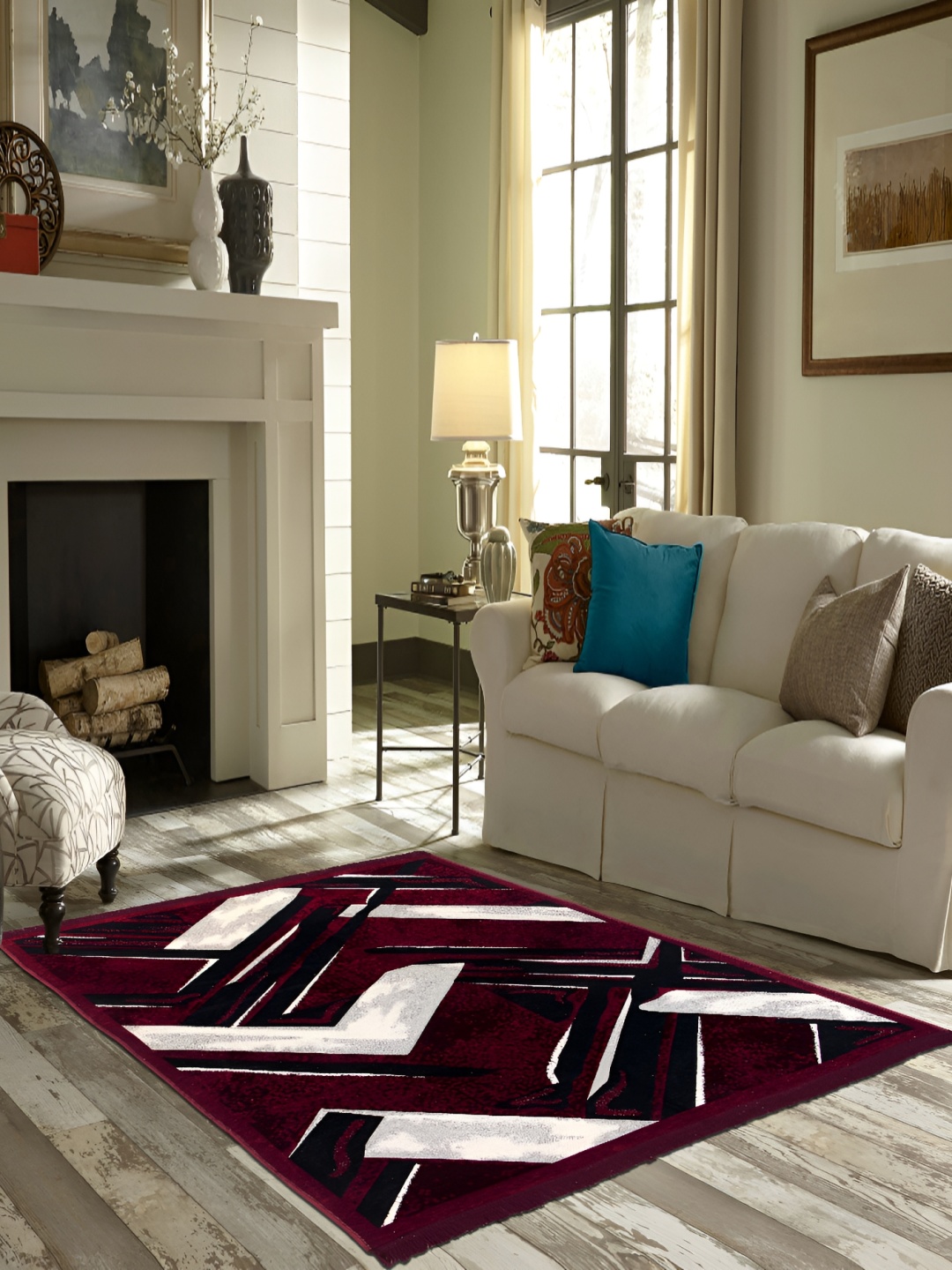 

ZESTURE Maroon & White Abstract Printed Carpet