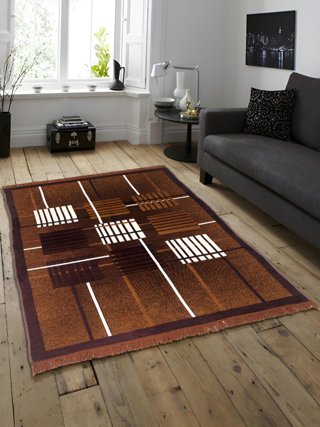 

ZESTURE Brown Geometric Polyester Carpet