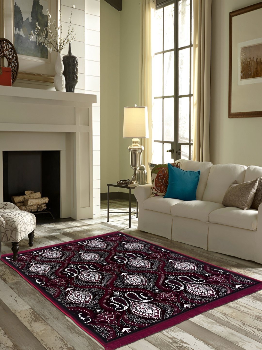 

ZESTURE Maroon Abstract Polyester Carpet