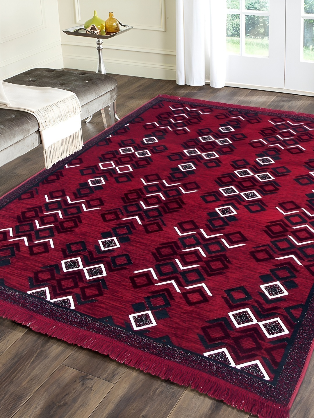 

ZESTURE Maroon Abstract Printed Carpet