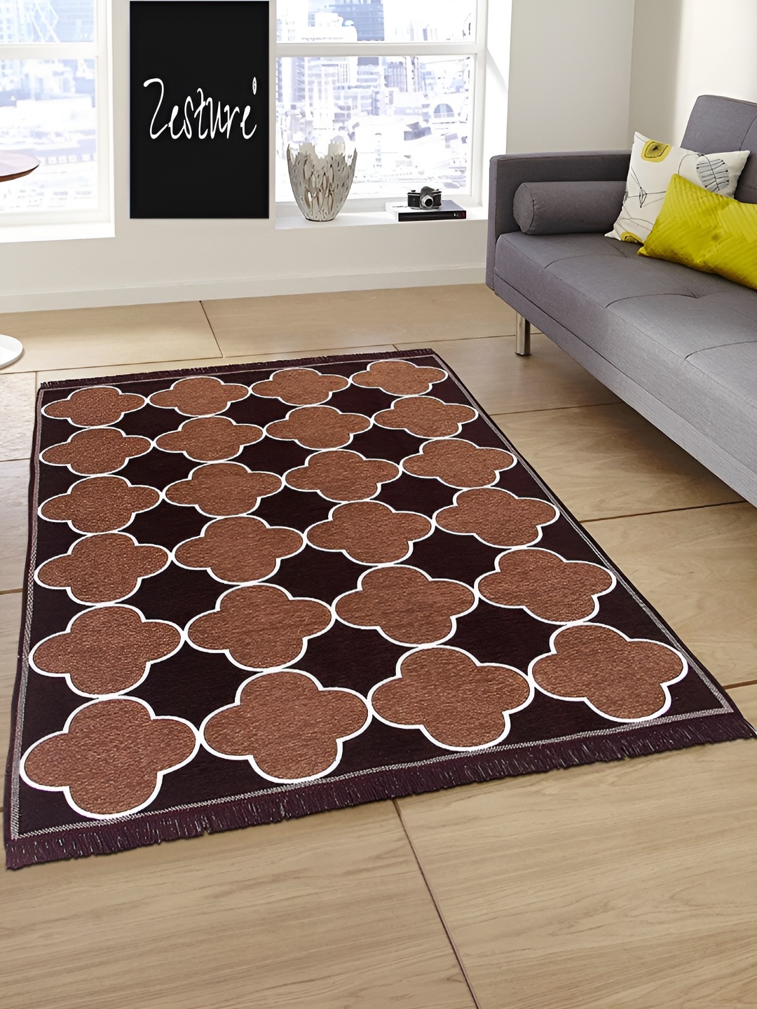 

ZESTURE Brown & Black Abstract Printed Carpet