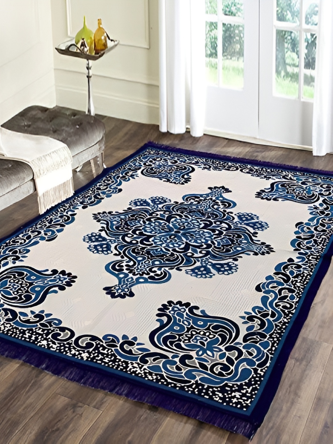 

ZESTURE Blue & Cream Floral Printed Carpet