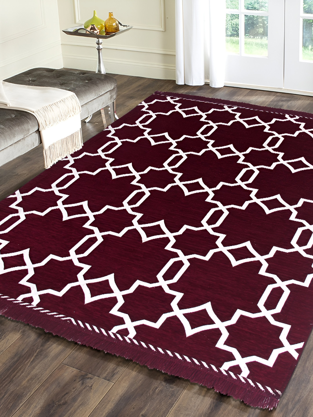 

ZESTURE Maroon Geometric Printed Carpet, Multi