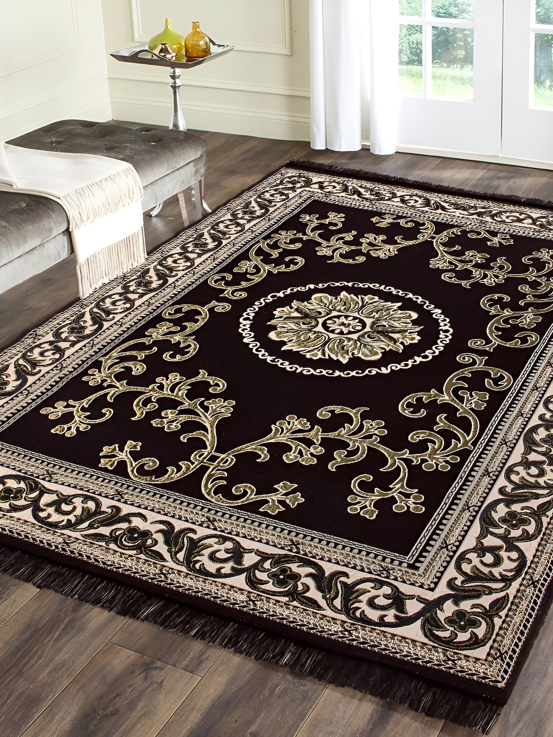 

ZESTURE Brown & Cream Floral Printed Carpet