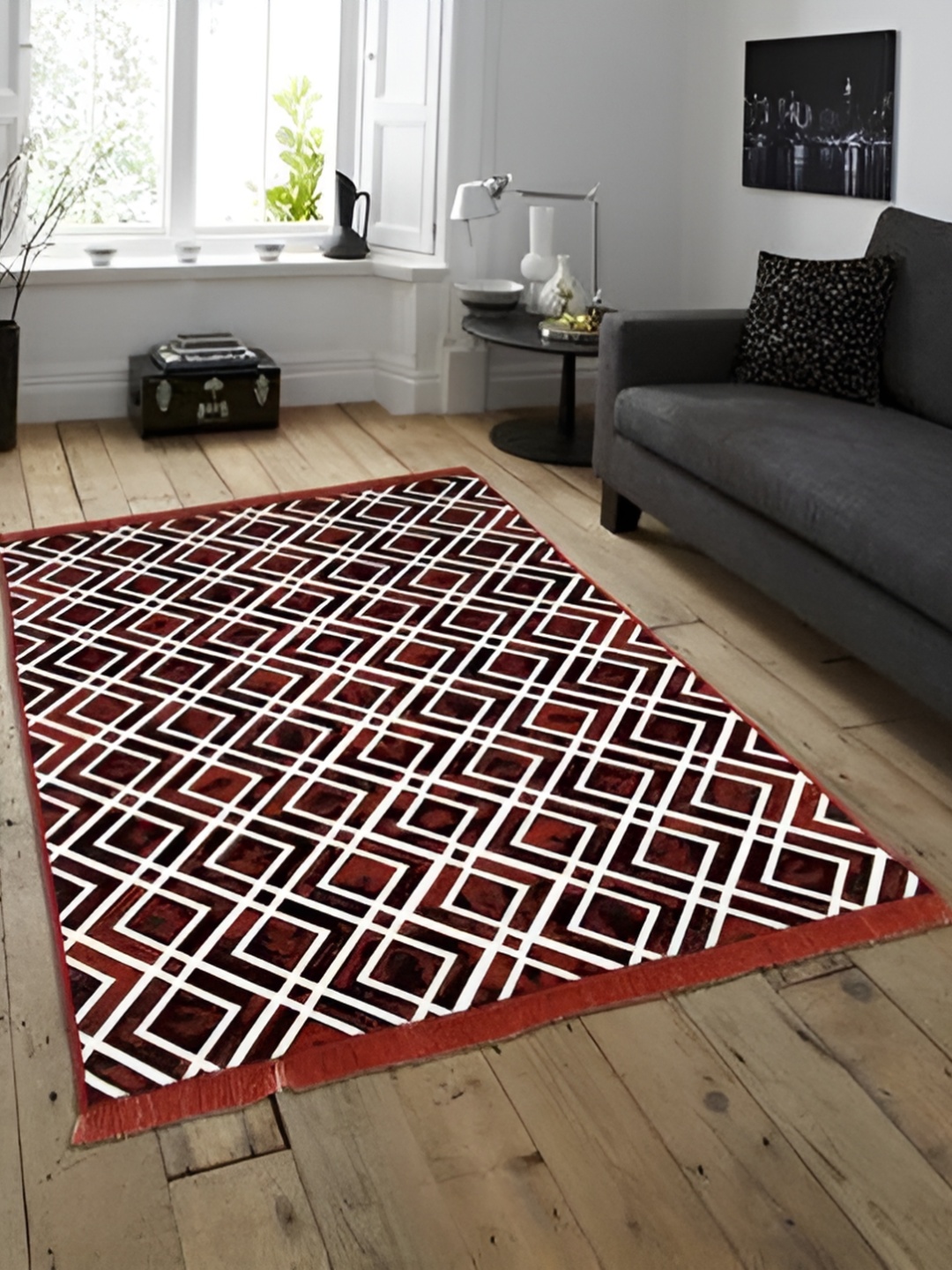 

ZESTURE Brown & White Geometric Printed Carpet