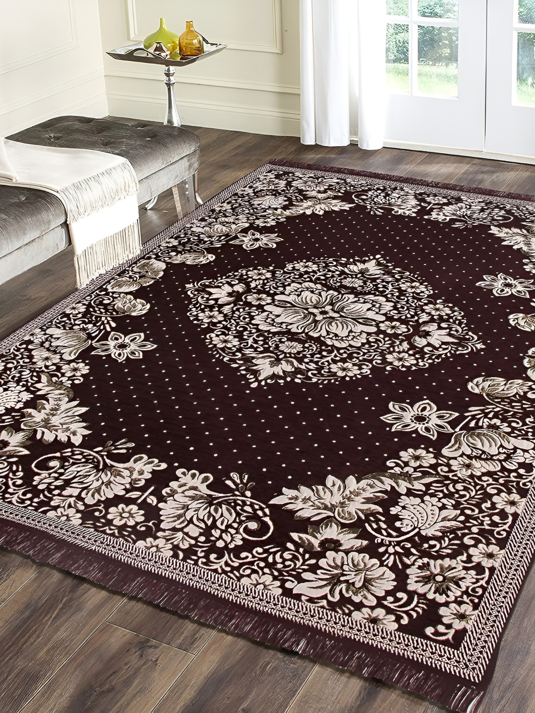 

ZESTURE Brown Floral Polyester Carpet