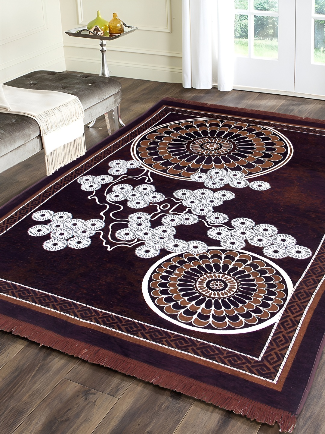 ZESTURE Brown Abstract Printed Carpet