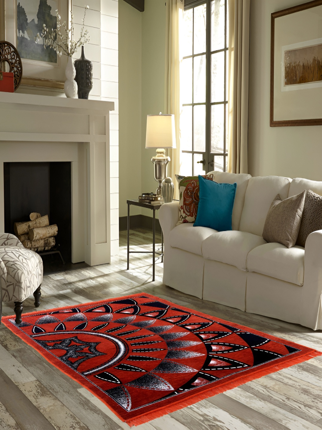 

ZESTURE Red & Black Abstract Rectangle Shaped Carpet