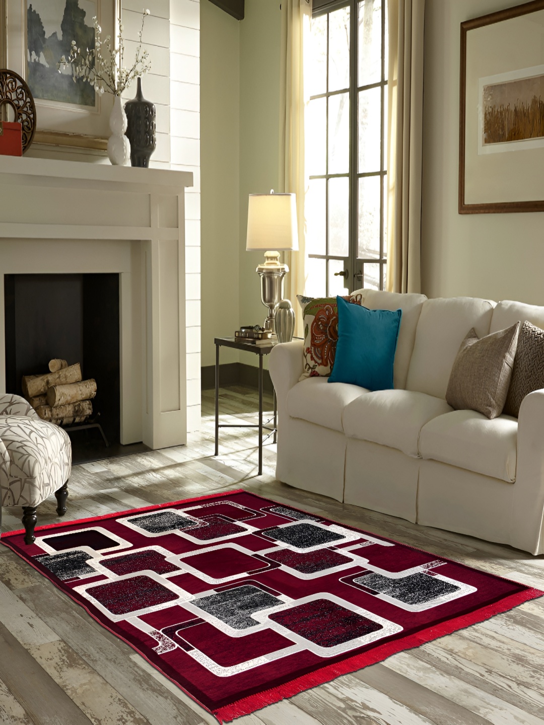 

ZESTURE Maroon Geometric Printed Carpet