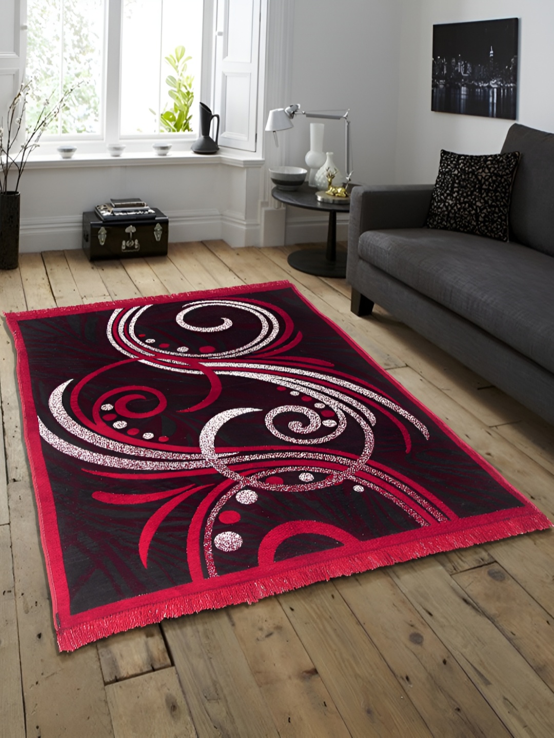 

ZESTURE Maroon Abstract Printed Carpet