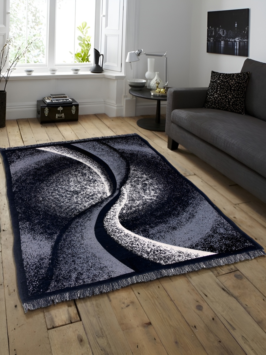 

ZESTURE Black & White Abstract Rectangle Shaped Carpet