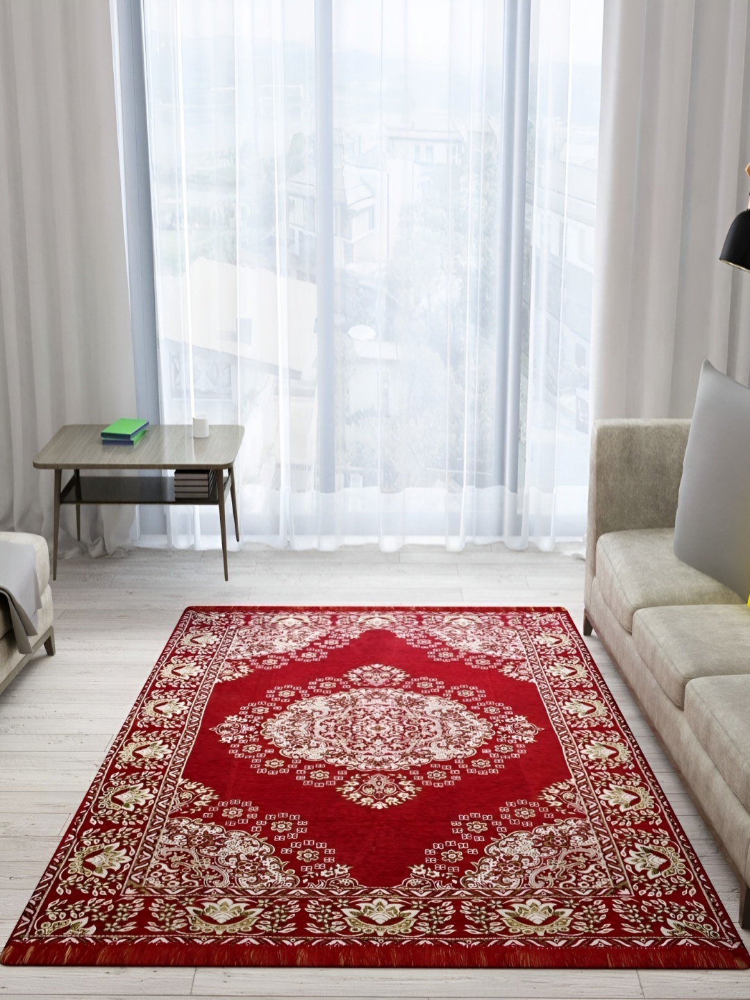 

ZESTURE Maroon Floral Carpet