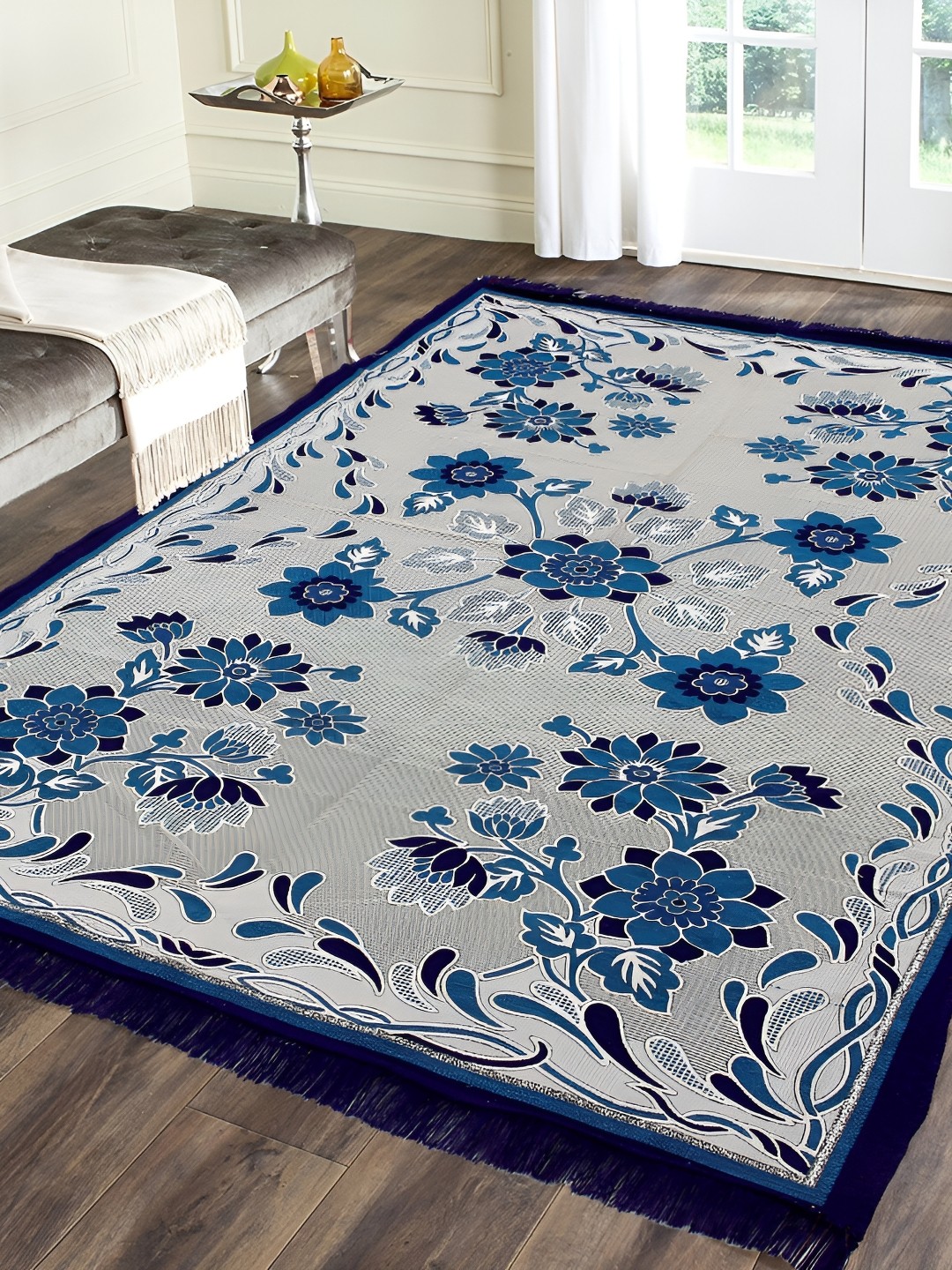 

ZESTURE Blue Floral Printed Carpet