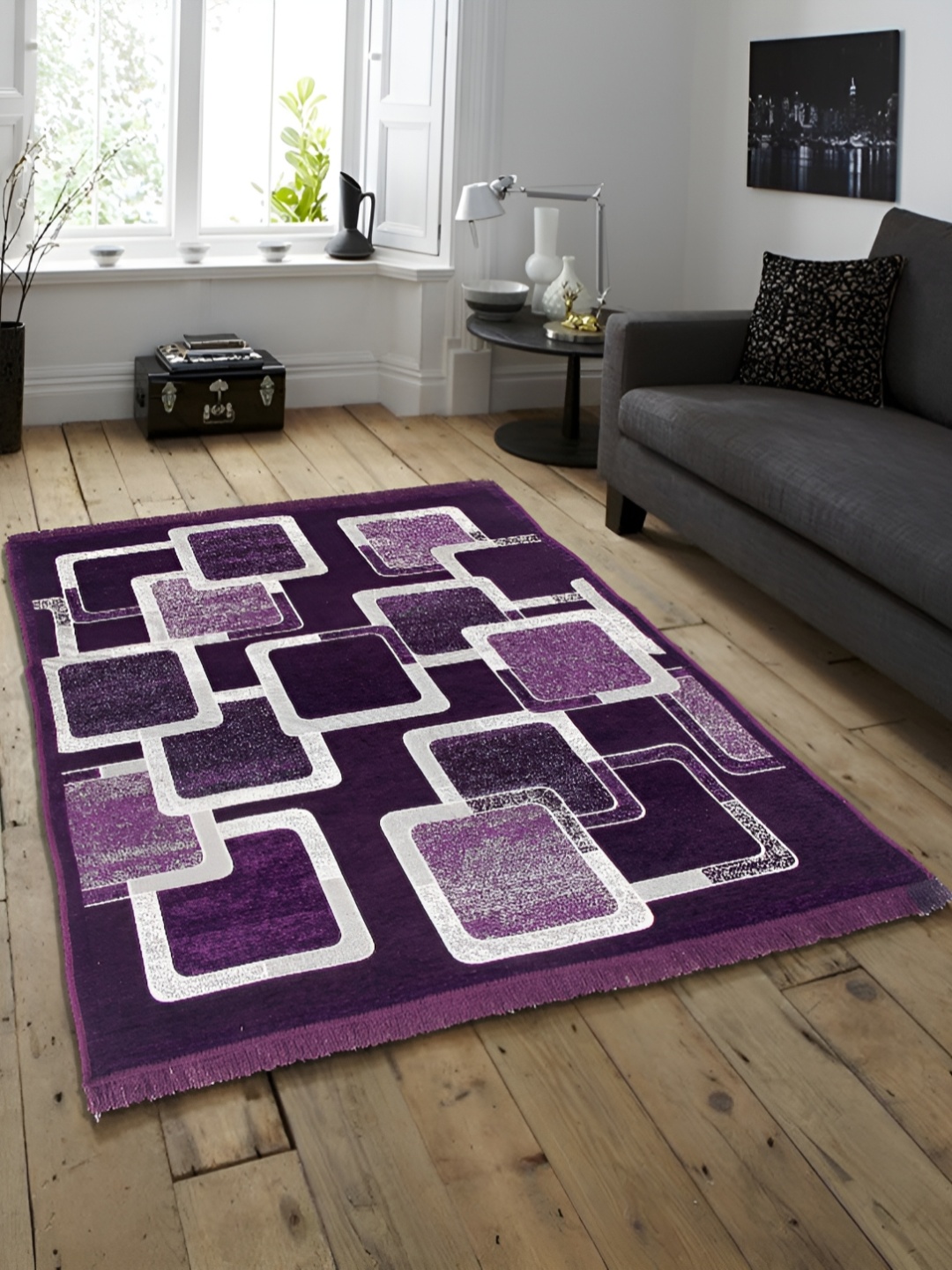 

ZESTURE Purple Geometric Polyester Carpet