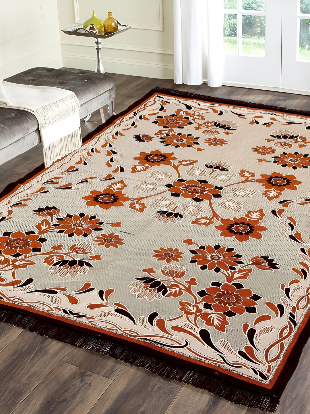 

ZESTURE Brown & White Abstract Rectangle Carpet