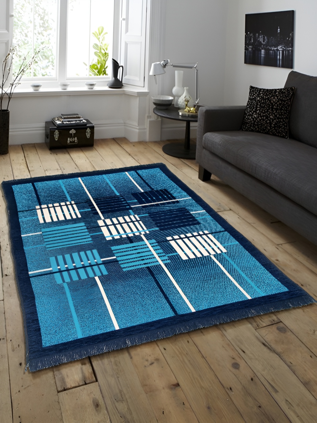 

ZESTURE Blue Geometric Regular Carpet