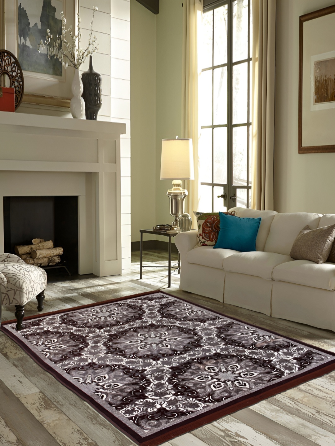 ZESTURE Grey Abstract Polyester Carpet