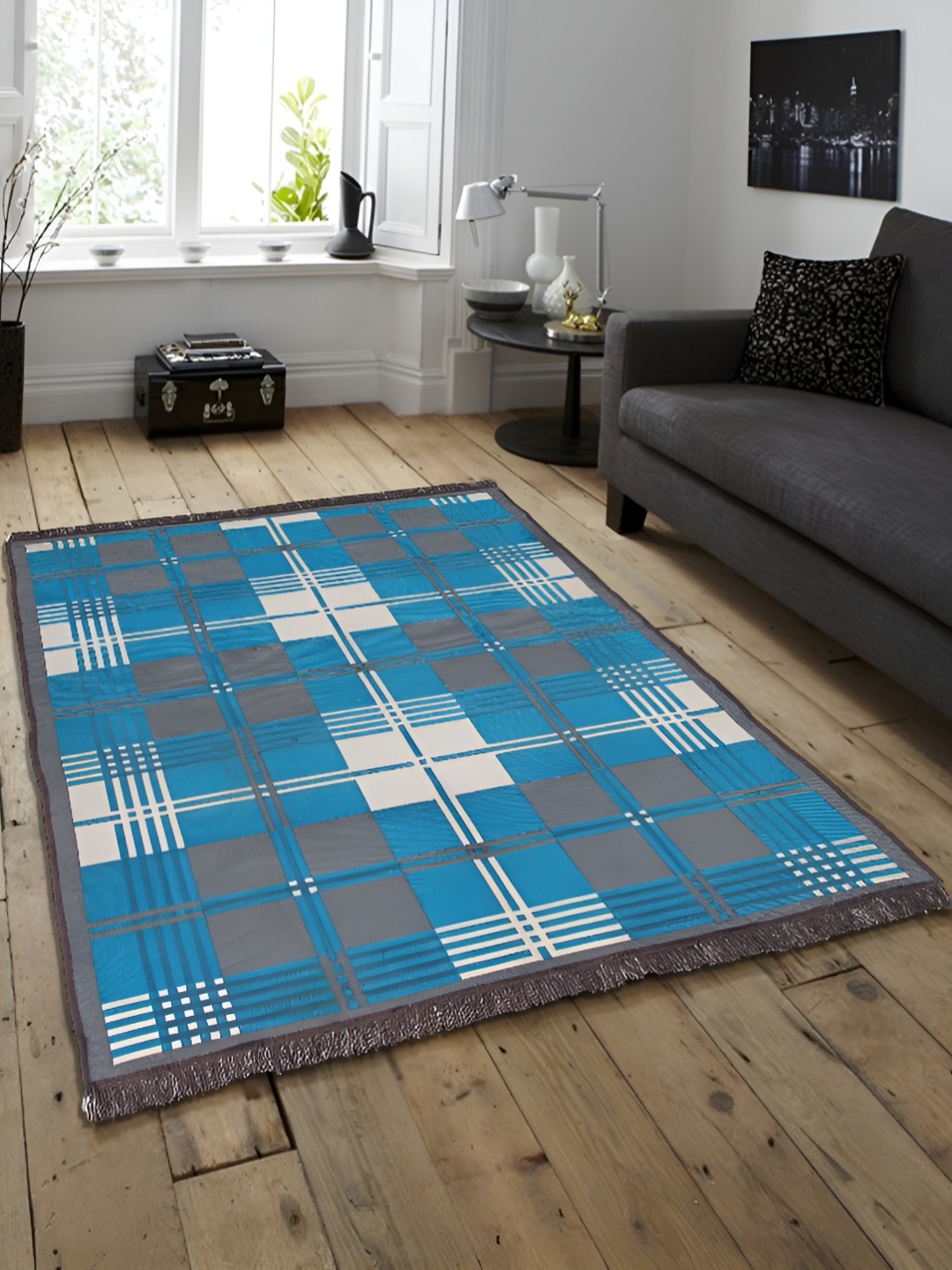 

ZESTURE Blue & White Geometric Rectangle Carpet